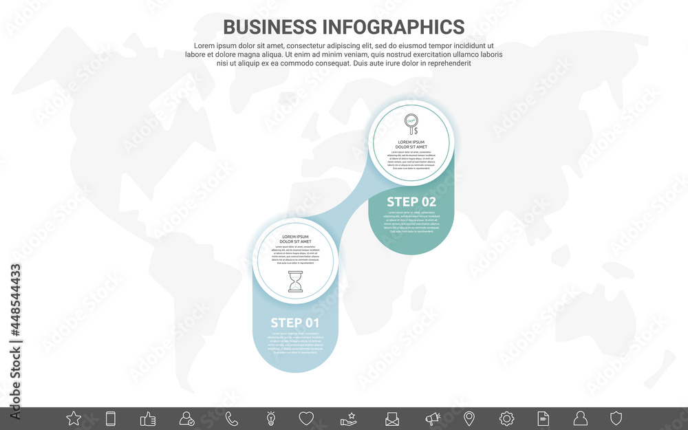 Aufkleber business vector infographics with two circles and labels. timeline visualization with 2 steps for di