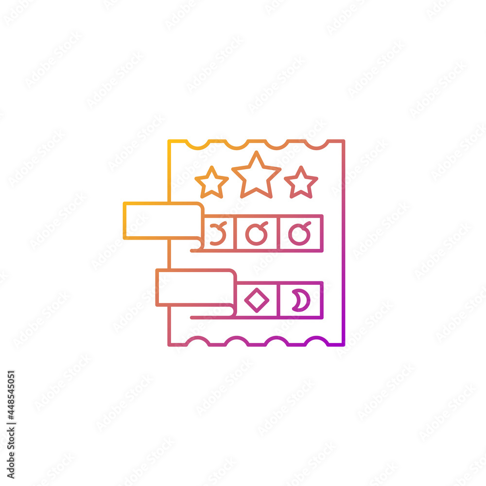 Poster break open lottery ticket gradient linear vector icon. paper-style game. instant prizes for winning 