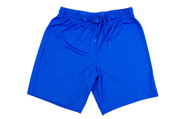 Blue Running Shorts isolated on white background, blue sport shorts on white