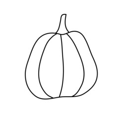 Pumpkin in doodle style in black. Vector illustration for a coloring book, kitchen or cafe decoration
