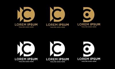 Set of luxury creative monogram letter CD logo design template.