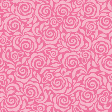 Beautiful pink background with roses, leaves. Decorative element for cards and invitations to the wedding, birthday, Valentine's day, mother's day, for fabric, packaging, decoration, textile