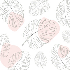 Floral pattern. Tropical plants, leaves are monsters. Botanical drawing illustration in sketch style. Wedding pattern, black and white drawing, leaves. Summer pattern. black and white.