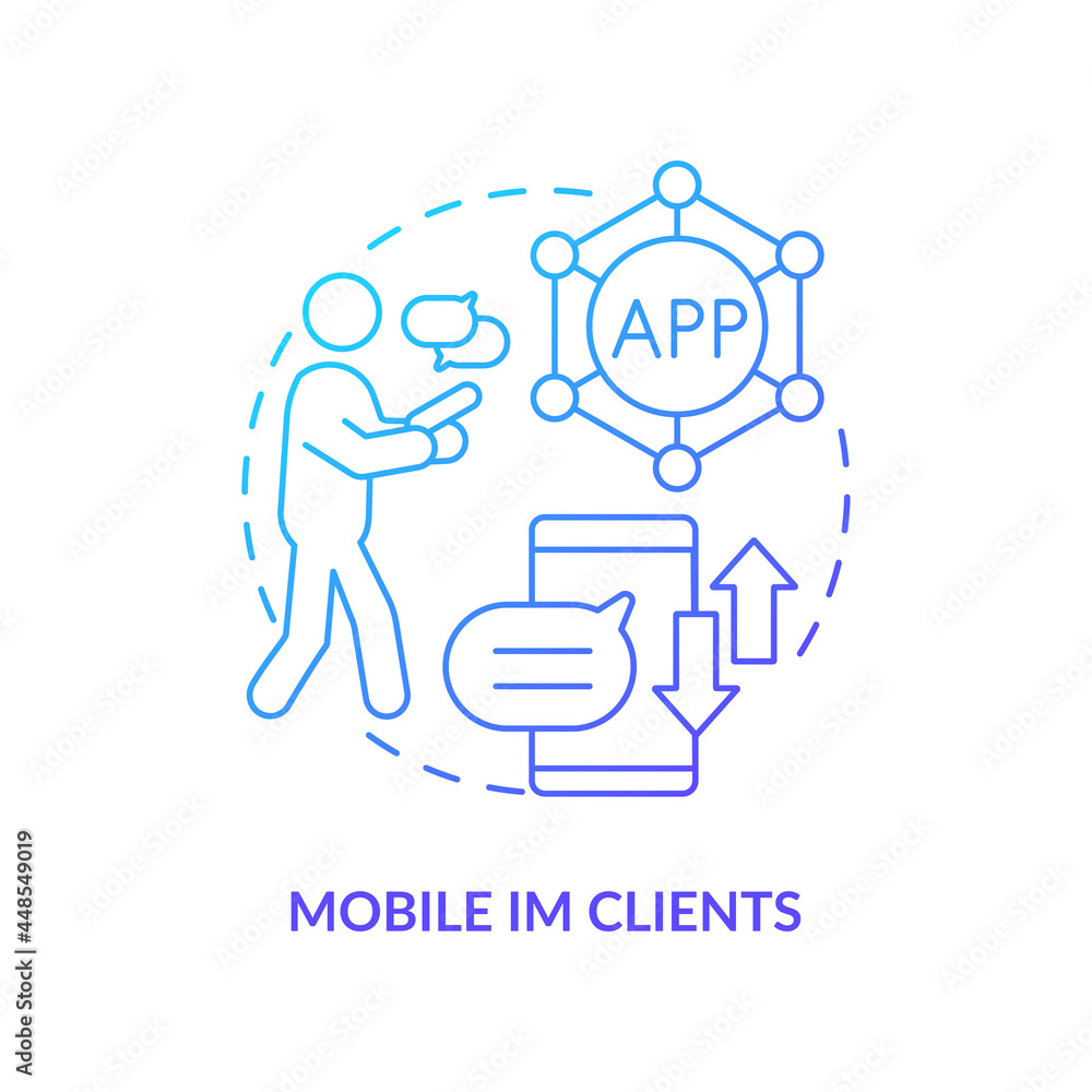 Poster mobile im client blue gradient concept icon. smartphone app for texting and communicating. messaging