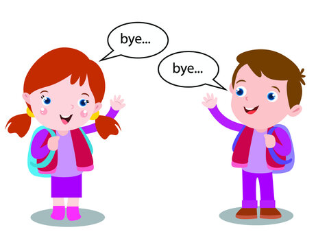 Kids saying goodbye cute 2d cartoon vector concept for banner, website, illustration, landing page, flyer, etc.