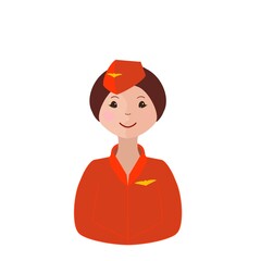 Portrait of a working professional employee in specialized clothing, a female flight attendant on a white background. For manual, checklist, manual, checklist, presentation, advertisement, booklet