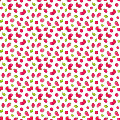 seamless pattern with strawberries and leaves. A small drawing of the pattern. The illustration is drawn in watercolor by hand.