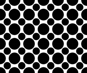 Classic monochrome minimalistic seamless pattern with dots and circles. Vector illustration. Black and white circles of large and small size.