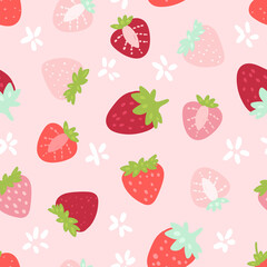 Doodle strawberry. Vector seamless pattern. Hand drawn illustrations.