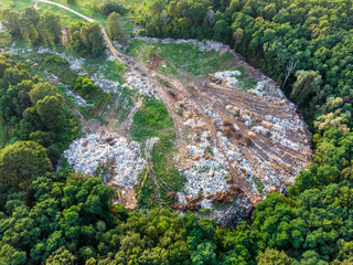 Garbage dump in the woods near the city. The problem of pollution of our planet