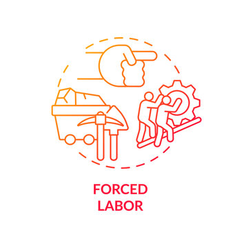 Forced Labor Red Concept Icon. Slavery Abstract Idea Thin Line Illustration. Involuntarily Work. Children Exploitation. Human Coercion And Abuse. Vector Isolated Outline Color Drawing