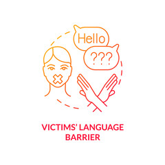 Victims language barrier red concept icon. Kidnapping consequences abstract idea thin line illustration. Inability to open up and talk. Fear of smugglers. Vector isolated outline color drawing