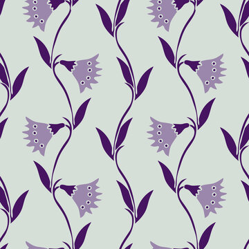 Seamless vector pattern with vertical wallflower on purple background. Simple vintage floral wallpaper design. Decorative flower grow fashion textile.
