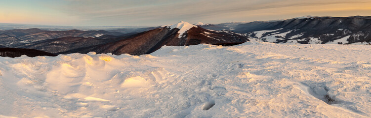 Bieszczady in winter seen from the top of Polonina Wetlinska, the Bieszczady Mountains, the Carpathians © LukaszB