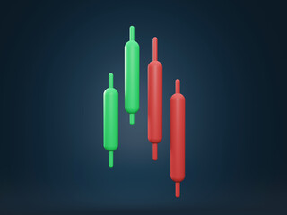 3D Bearish Candlestick graph chart of stock, Minimal concept trading cryptocurrency, Market investment trading, exchange, 3d rendering, candle, stick, trade, simple, isometric, financial, forex