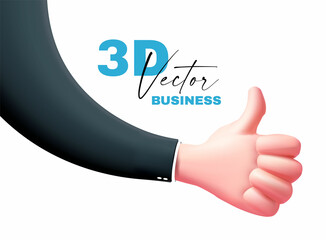 Thumbs up hand. 3D render. Confirm cartoon sign on white background.