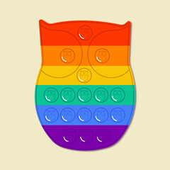 Trendy pop it fidgets set. Animal shaped colorful antistress toys. Bear, mouse figure, hare, fish shape. Hand toy with push bubbles. Sensory fidget in rainbow colors. Relax popit vector illustration