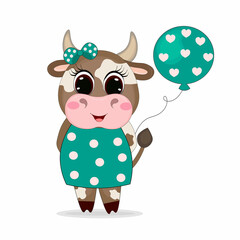 Cute Cartoon little cow Perfect for greeting cards, party invitations, posters, stickers, pin, scrapbooking, icons.