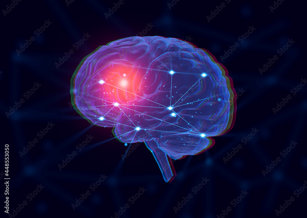 Poster 3d illustration rendering, ai artificial intelligence robot humanoid with data internet network, dee