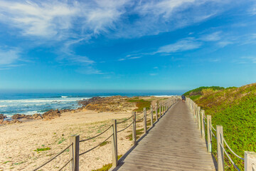 walkway near ocean. north portugal camino de santiago way