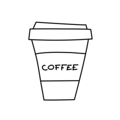 Coffee paper cup icon. Black and white vector icon isolated on white background.