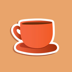 A cup for coffee or tea. Vector colored sticker. Terracotta gradient cup, vector illustration.