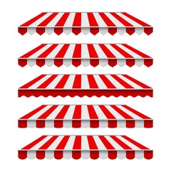 Striped awnings, storefront canopy set