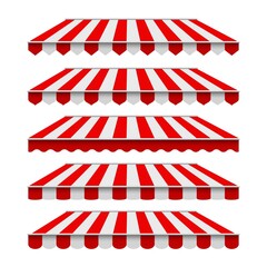 Striped awnings, storefront canopy set © vectortatu