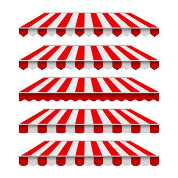 Striped awnings, storefront canopy set