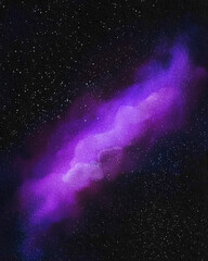 Watercolor illustration of nebula in deep space. Hand drawn interstellar cloud of dust. Cosmic galaxies with stars. Hand drawn illustration perfect for your design.