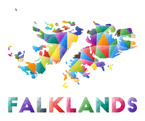 Fototapeta na wymiar Falklands - colorful low poly country shape. Multicolor geometric triangles. Modern trendy design. Vector illustration.