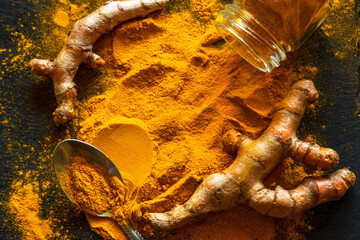 Turmeric powder. Ayurveda kitchen ingredient