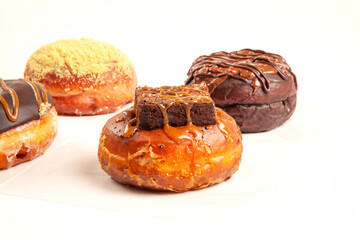 Set of special handmade brioche chocolate brownie doughnut desserts