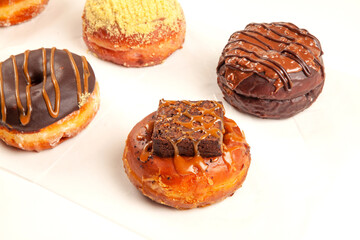 Set of special handmade brioche chocolate brownie doughnut desserts