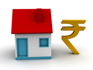 Fototapeta na wymiar 3D rendering Real estate industry-house on indian rupee