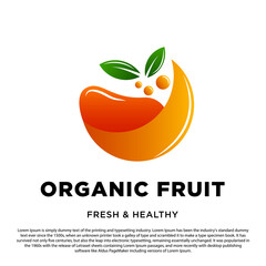 Abstract organic fruit logo. Orange fruit design template with two leaves vector illustration
