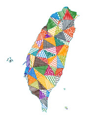 Kid style map of Taiwan. Hand drawn polygons in the shape of Taiwan. Vector illustration.