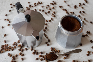 Making espresso coffee. Moka pot.