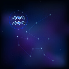 Aquarius horoscope star sign in twelve zodiac with galaxy background. vector illustration.
