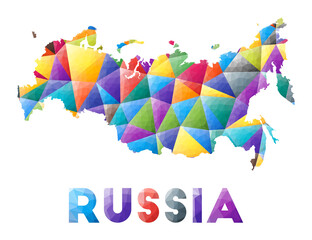 Russia - colorful low poly country shape. Multicolor geometric triangles. Modern trendy design. Vector illustration.