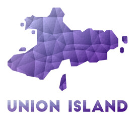 Map of Union Island. Low poly illustration of the island. Purple geometric design. Polygonal vector illustration.