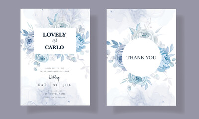 Fototapeta na wymiar elegant blue floral wedding invitation template
