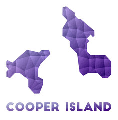 Map of Cooper Island. Low poly illustration of the island. Purple geometric design. Polygonal vector illustration.