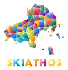 Fototapeta na wymiar Skiathos - colorful low poly island shape. Multicolor geometric triangles. Modern trendy design. Vector illustration.