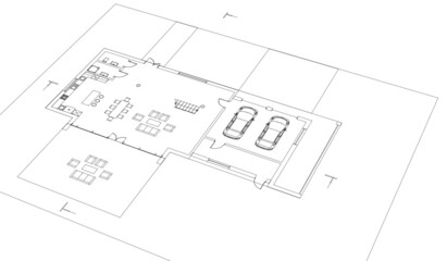 modern house architectural drawings vector 3d illustration
