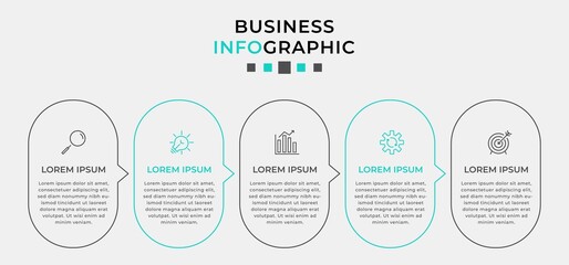 Vector Infographic design business template with icons and 5 options or steps. Can be used for process diagram, presentations, workflow layout, banner, flow chart, info graph
