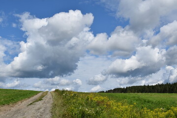 A country lane under a cloudy sky, Québec, Canada