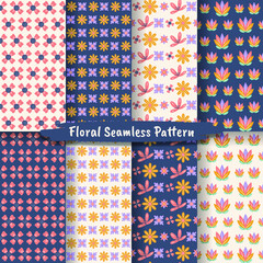Set Of Vintage Floral Seamless Pattern
