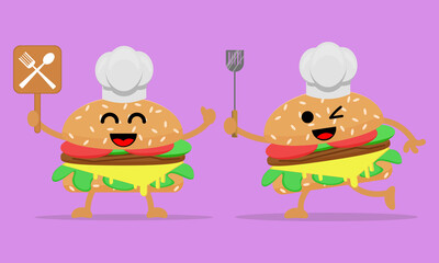 Illustration vector cartoon character of cute hamburger funny expression. Suitable for design of food and kids product.
