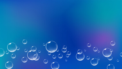 Bright blue background with fizzing bubbles. Fizzy air underwater. Vector realistic illustration.